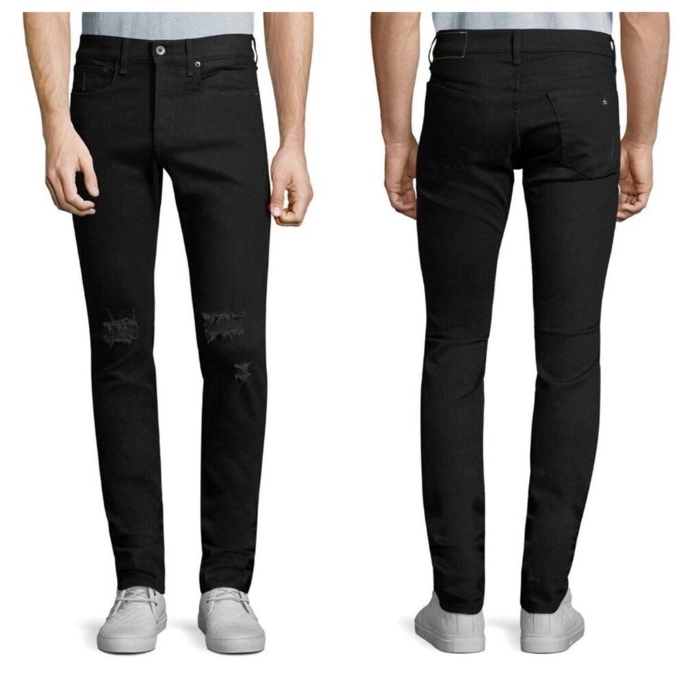 NEW Rag & Bone Men's Fit 1 Extra Slim Jeans in Black w Holes Sizes 31 32
